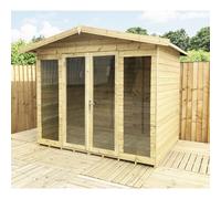 Marlborough 12 X 10 Pressure Treated T&g Wooden Summerhouse + Overhang + Long Windows (12Ft X 10Ft) / (12' X 10') (12X10)