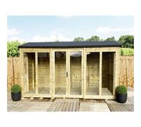 Marlborough - 12 X 10 Reverse Treated T&g Apex Wooden Summerhouse + Long Windows + Double Doors (12' X 10' / (12Ft X 10Ft)