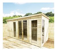 Marlborough 12 x 14 COMBI Pressure Treated Pent Summerhouse with Side Shed in Natural Marlborough Natural