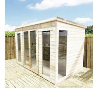 Marlborough - 12 X 8 Pressure Treated T&g Pent Wooden Summerhouse + Double Doors & Lock + Windows (12' X 8' / 12Ft X 8Ft) (12X8)