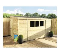 Marlborough 12 X 8 Reverse Pressure Treated T&g Pent Wooden Bike Store / Garden Shed + 3 Windows (12' X 8' / 12Ft X8Ft) (12X8)