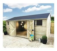 Marlborough 28 x 11 REVERSE Pressure Treated T&G Apex Wooden Workshop / Garden Shed - Double Doors (28' x 11' / 28ft x 11ft) (28x11) - Green - Wood - 28ft x 11ft