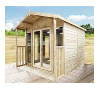 Marlborough - 8 X 8 Pressure Treated T&g Apex Wooden Summerhouse + Overhang + Verandah + Lock & Key (8' X 8') / (8Ft X 8Ft) (8X8 )