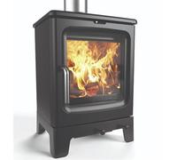Marlborough Modern Metallic Black 4.7Kw Defra Wood Burning Stove & Stainless Steel Cook Plate - Top Exit