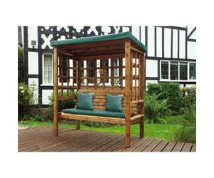 Marlborough Traditional Ewolth Three Seater Arbour With 1 X Winchester Cushion Green & 2 X Scatter Cushion Green