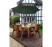 Marlborough Traditional Six Seater Rectangular Table Set With 6 X Green Chair Cushion 1 X Green Parasol & Base & Cushion Storage Bag