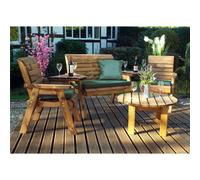 Marlborough Wooden 4 Seater Round Table Set With 1 X Bench Cushion Green, 2 X Chair Cushion Green & 1 X Scatter Cushion Green