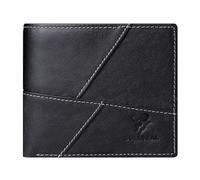 Marlekarida Men's leather wallet, large capacity, multiple card slots, embossed brand logo, elegant short folding wallet, fashionable business design, suitable as a gift for people, Black 2014-1