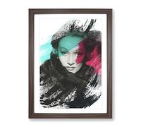 Marlene Dietrich V2 Modern Framed Wall Art Print, Ready to Hang Picture for Living Room Bedroom Home Office Décor, Walnut A4 (34 x 25 cm)
