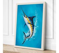 Marlin Breach Coastal Canvas Wall Art Print 24x16 Inch