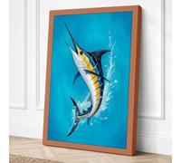 Marlin Breach Coastal Canvas Wall Art Print 30x20 Inch
