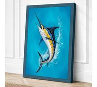 Marlin Breach Coastal Canvas Wall Art Print 30x20 Inch