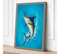 Marlin Breach Coastal Canvas Wall Art Print 30x20 Inch