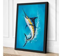 Marlin Breach Coastal Canvas Wall Art Print 36x24 Inch