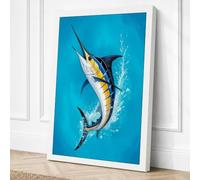 Marlin Breach Coastal Canvas Wall Art Print 36x24 Inch