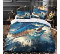 Marlin leaping ocean 3D Printing Duvet Cover 3pcs Microfiber Easy Care Bedroom Decor Dynamic marine wildlife Comforter Cover 2 Pillowcases Hidden Zipper Breathable Kids & Teens Super king（260x220cm）