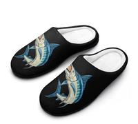 Marlin Swordfish Eating Fish Funny Men's Cotton Slippers Soft Non-Slip Rubber Sole House Slipper Indoor Outdoor