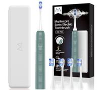 Marlincare Electric Toothbrush for Adults, 48000 VPM Sonic Toothbrush with 5 Cleaning Modes, 4 Brush Heads, Built-in 2-Minute Smart Timer, Travel Case, Rechargeable Toothbrush for 180 Days (Green)