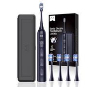 Marlincare Electric Toothbrush for Adults, 48000 VPM Sonic Toothbrush with 5 Cleaning Modes, 4 Brush Heads, Built-in 2-Minute Smart Timer, Travel Case, Rechargeable Toothbrush for 180 Days (Blue)