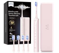 Marlincare Electric Toothbrush for Adults, Sonic Toothbrushes with 5 Modes, 4 Brush Heads, Travel Case, 55000 VPM, 180 Days Battery Life, Smart Timer, Rechargeable Toothbrush for Home Travel (Pink)
