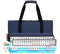 Marllifenney American Mahjong Tile Set,166 White Tiles Mahjong Set,4 Colors Mahjong Racks,Travel Mahjong Set with Blue Carrying Bag