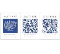 Marllifenney Blue Matisse Wall Art Posters Set of 3 Abstract Navy Blue Canvas Prints Minimalist Flower Market Painting Modern Aesthetic Decor Artwork Picture for Living Room Bedroom 16x24in Unframed