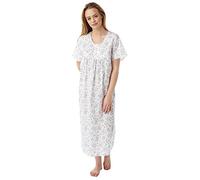 Marlon Ladies Poly/Cotton Round Neck Floral Nightdress 48” Long Colours: Blue Lilac Pink Sizes 10-30 (16/18, Lilac)