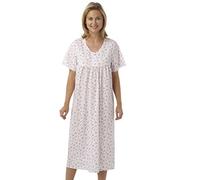 Marlon Ladies Short Sleeved Long Poly/Cotton Nightdress. Blue, Pink or Lilac Floral Print. Sizes 10-12 12-14 16-18 20-22 24-26 28-30 (10-12, Pink)