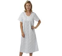 Marlon Ladies Short Sleeved Long Poly/Cotton Nightdress. Blue, Pink or Lilac Floral Print. Sizes 10-12 12-14 16-18 20-22 24-26 28-30 (28-30, Blue)