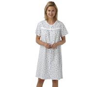 Marlon Ladies Short Sleeved Poly/Cotton Button Through Coat Nightdress. Blue Pink or Lilac Floral. Sizes 10-12 12-14 16-18 20-22 24-26 28-30 (24-26, Blue)