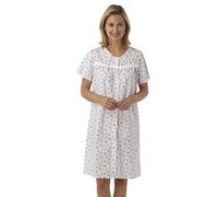 Marlon Ladies Short Sleeved Poly/Cotton Button Through Coat Nightdress. Blue Pink or Lilac Floral. Sizes 10-12 12-14 16-18 20-22 24-26 28-30 (28-30, Lilac)