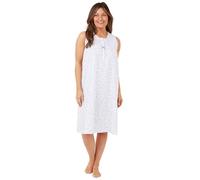 Marlon Ladies Sleeveless Poly Cotton Floral Nightie Swirl Leaf Nightdress White/Blue 12/14, Blue Swirl,12-14