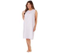 Marlon Ladies Sleeveless Poly Cotton Floral Nightie Swirl Leaf Nightdress White/Pink 12/14, Pink Swirl,12-14