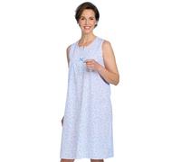 Marlon Ladies Sleeveless Swirl Leaf Print Nightdress - Soft Polycotton Blend with Front Button Placket & Satin Bow Blue 12-14