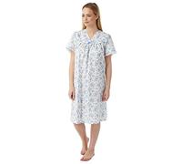Marlon Ladies V Neck Short Sleeve MN20 Nightie Blue Sprig 10/12