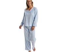 Marlon Women’s Debbie Soft Printed Fleece Pyjama Set - Warm Printed Fleece Loungewear With Button Neck Top & Cosy Full Length Pants, Delicate Floral Blue, 12-14