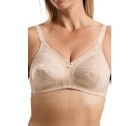 Marlon Women’s Helena Non-Wired Full Coverage Control Bra - Comfortable & Supportive Soft Wireless Bras with Pretty Embroidery & Lace, Beige, 44C