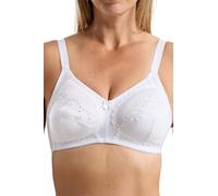 Marlon Women’s Helena Non-Wired Full Coverage Control Bra - Comfortable & Supportive Soft Wireless Bras with Pretty Embroidery & Lace, White, 42C
