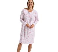 Marlon Women’s Jessie 40” Nightdress - Soft Knitted Jersey Classic Short Nightie With Cosy Long Sleeves & Button Placket - Warm Shorter Length Nightgown, Fun Pink, 8-10