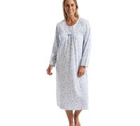 Marlon Women’s Jessie 40” Nightdress - Soft Knitted Jersey Classic Short Nightie With Cosy Long Sleeves & Button Placket - Warm Shorter Length Nightgown, Fun Blue, 8-10