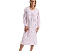 Marlon Women’s Jessie 40” Nightdress - Soft Knitted Jersey Classic Short Nightie With Cosy Long Sleeves & Button Placket - Warm Shorter Length Nightgown, Fun Pink, 24-26