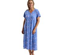 Marlon Women’s Linzi Long Soft Polycotton Jersey Nightdress With Buttons, Autumn Leaf Blue, 8-10