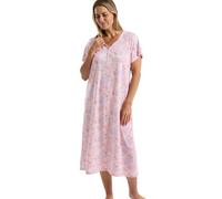 Marlon Women’s Linzi Long Soft Polycotton Jersey Nightdress With Buttons, Autumn Leaf Pink, 8-10
