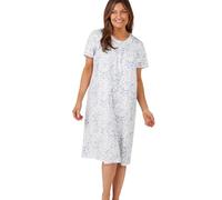 Marlon Women’s Marcia Nightie - Shorter Length 40” Soft Jersey Nightdress With Short Sleeves & Button Placket - Pure Cotton, Palm Blue, 8-10
