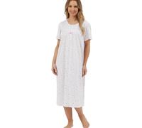 Marlon Women’s Maria Nightie - Soft Knitted Jersey Nightdress With Short Sleeves & Button Placket - Pure Cotton or Comfy Easy Care Fabric, Harvest Pink, 16-18