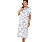 Marlon Women’s Maria Nightie - Soft Knitted Jersey Nightdress With Short Sleeves & Button Placket - Pure Cotton or Comfy Easy Care Fabric, Blue Paisley, 8-10