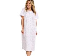 Marlon Women’s Maria Nightie - Soft Knitted Jersey Nightdress With Short Sleeves & Button Placket - Pure Cotton or Comfy Easy Care Fabric, Spring Garden Pink, 12-14