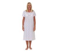 Marlon Women’s Maria Nightie - Soft Knitted Jersey Nightdress With Short Sleeves & Button Placket - Pure Cotton or Comfy Easy Care Fabric, Pink, 24-26