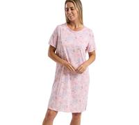 Marlon Women’s Melanie Soft Jersey Nightshirt - Knee Length, Short Sleeve, Comfortable Nightdress with Multiple Print Designs, Autumn Leaf Pink, 12-14