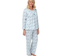 Marlon Women’s Ruth Yoke Detail Pyjama - Soft & Flattering Jersey Classic Button Neck Top & Comfy Full Length Knitted Pants, Blue, 20-22